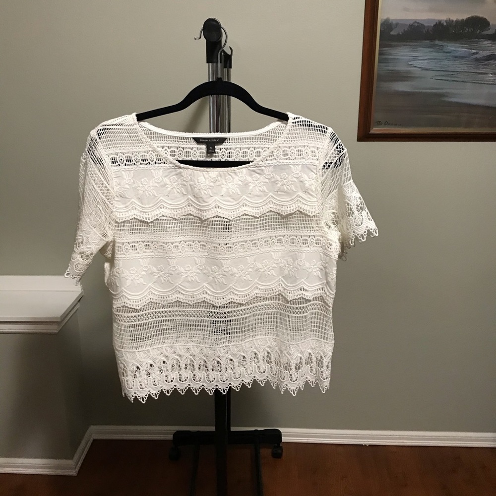 Banana Republic Lace See Through Short SleeveTop